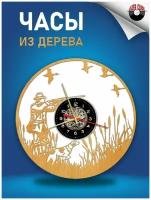 Часы настенные резные из дерева (высококачественной фанеры) - Охота Версия 4