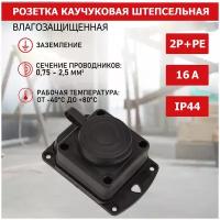 Розетка штепсельная влагозащищенная стационарная ОУ, 2P+PE 230V,16 А, IP44 каучук PROconnect