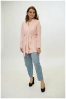 Пиджак женский офисный деловой нарядный с поясом светлый розовый размер 56