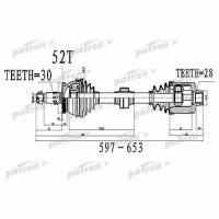 Полуось передний мост справа 30x567x88x28 ABS:52T KIA SORENTO [XM] 09 - Patron PDS0522