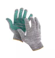 Перчатки, х/б, вязка 10 класс, 4 нити, размер 9, с ПВХ протектором, серые, Greengo