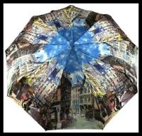 Зонт GALAXY OF UMBRELLAS ( линейка эконом вета ), автоматический, складной, женский, арт. F 1911 A, день с сине-голубой серединой дома и кошки