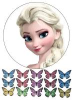 Картинка вафельная Замороженные Эльза и бабочки