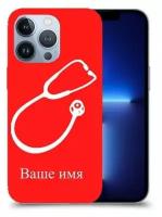 Чехол для Apple iPhone 13 Pro с дизайном и вашим именем Стетоскоп Доктор цвет Красный