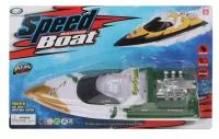 Катер Tong Le Toys Speed Boat 3814, 28 см, белый/золотистый/зеленый