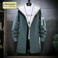 Куртка - ветровка мужская удлиненная тренч в Японском стиле цвет: зеленая размер: 54 4XL