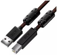 GCR Кабель PROF 0.75m USB 2.0, AM/BM, черно-прозрачный, ферритовые кольца, экран, армированный, морозостойкий