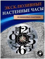 Часы настенные из Виниловых пластинок - Цифры (серебристая подложка)