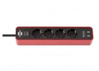 Удлинитель 1,5 м Brennenstuhl ECOLOR, 4 розетки, 2 USB, красный-черный (1153240076)