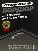 Керамический плинтус для ванны, бордюр на ванну, плинтус для столешницы, Комплект евро. Цвет - черный матовый