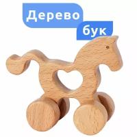 Деревянные игрушки из бука для детей MEGA TOYS Лошадка / игрушка каталка