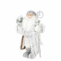 Фигурка Maxitoys Дед Мороз в длинной серебряной шубке с посохом и подарками, 30 см