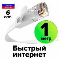 Патч-корд GCR PROF плоский UTP cat.6 10 Гбит/с RJ45 LAN контакты 24K GOLD (GCR-LNC62) белый 1.0м