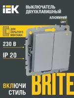 Выключатель 2-кл. СП BRITE ВС10-2-0-БрА 10А алюм. IEK BR-V20-0-10-K47