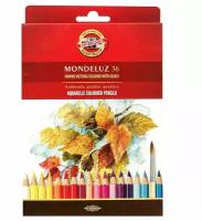 Карандаши цветные акварельные художественные KOH-I-NOOR Mondeluz, 36 цветов, 3,8 мм, заточенные, европодвес, 3719036001KZRU