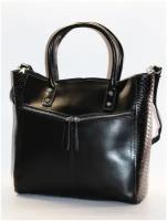 Сумка шоппер Finsa классическая, натуральная кожа, вмещает А4, внутренний карман, черный
