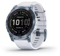 Часы Garmin Fenix 7 Sapphire Solar титановый синий минерал DLC с белым ремешком