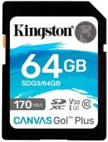 Карта памяти 64Gb - Kingston SDHC 170R C10 UHS-I U3 V30 Canvas Go Plus SDG3/64GB (Оригинальная!)