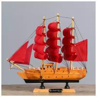 СоВа Корабль сувенирный малый «Дакия», борта светлое дерево, паруса алые, 5×23×22 см