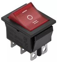 Выключатель клавишн красный с подсветкой ВКЛ-ВЫКЛ-ВКЛ 6 контактов 250В 16А прямоугольн duwi 26842 0