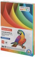 Бумага цветная для принтера офисная, Brauberg, А4, 80 г/м2, 250 л, (5 цветов х 50 л.), интенсив, для офисной техники, 112464