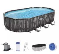 Бассейн каркасный Bestway, 610х366х122 см, Power Steel Oval Pool, 5611R, фильтр-насос, лестница, тент, 20241 л, поплавок-дозатор