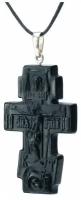 Православный резной крест из черного матового янтаря 