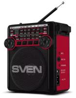 SVEN SRP-355, красный, радиоприемник, мощность 3 Вт (RMS), FM/AM/SW, USB, SD/microSD, фонарь, встроенный аккумулятор