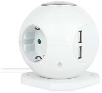 Rombica NEO SPHERUM Сетевой Фильтр 2хUSB(5В/2,1А)/3x220V/1,5м - Черный - Белый