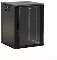 Шкаф Hyperline коммутационный (TWB-1245-GP-RAL9004) настенный 12U 600x450мм пер.дв.стекл 2 бок.пан. 60кг черный IP20 сталь