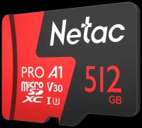 Карта памяти Netac microSDXC 512 ГБ Class 10, V30, A1, UHS-I U3, R 100 МБ/с