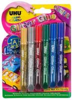 UHU Клеящие блестки для декорирования Young Creativ Glitter Glue Original, 10 мл, 6 шт., разноцветный