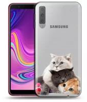 Полупрозрачный дизайнерский силиконовый чехол для Самсунг Гэлакси А7 (2018) / Samsung Galaxy A7 (2018) Кошки