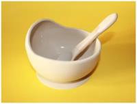 Детская силиконовая тарелка на присоске + ложечка/Набор для кормления/Посуда для кормления