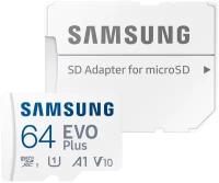 Карта памяти Samsung MicroSD EVO Plus 64Gb + адаптер