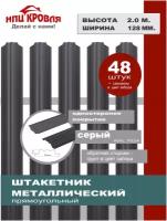 Евроштакетник металлический прямоугольный, односторонний окрас, h 2 м. ширина планки 12.8 см. (комплект из 48 шт. + Саморезы), RAL 7024 серый