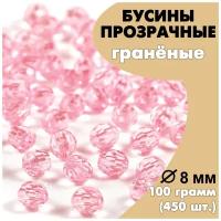 Бусины акриловые (пластиковые) граненые розовые AD42 прозрачные круглые 8 мм, 100гр