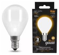 Светодиодная лампа Gauss Filament Шар 9W 590lm 3000К Е14 milky LED 1/10/50