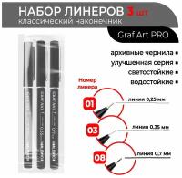 Комплект капиллярных ручек Малевичъ GrafArt PRO / набор 3шт: 01, 03, 08 / ручка для скетчинга / ручка для рисования