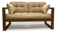 Прямой диван двухместный DEmoku Д-2 ЭТБ-Т экокожа(цвет экокожи: бежевый, цвет дерева: темный дуб), механизм Нераскладной, 140х73х79 см