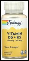 Капсулы Solaray Vitamin D3 + K2, 130 г, 120 шт