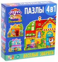 Puzzle Time Формовые пазлы 4 в 1 «Весёлые зверята»: 9, 12, 15, 20 элементов