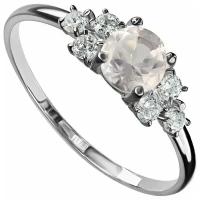 Серебряное кольцо с натуральным розовым кварцем - коллекция Нова / покрытие Палладий
