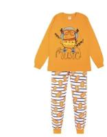 Пижама Bobonchik kids, брюки, брюки с манжетами, рукава с манжетами, размер 128, оранжевый