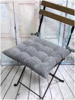 Подушка декоративная на стул MATEX LORETA серый с завязками, чехол не съемный, ткань велюр, 42х42 см
