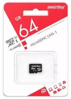 Карта памяти SmartBuy microSDXC 64 ГБ Class 10, V10, A1, UHS-I, R/W 60/25 МБ/с, 1 шт., черный