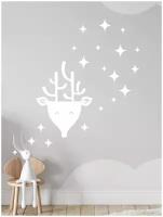 Наклейка интерьерная для дома Олень в звездах, на окно Новогодняя наклейка (голова рога животное)