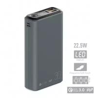 Внешний АКБ OLMIO, QS-30, 30000mAh, 20W, QuickCharge3.0/PowerDelivery, LCD, темно-серый