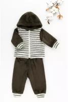 Детский костюм с капюшоном, комплект для новорожденных курточка и штанишки, Снолики, Полоска, велсофт, хаки р-р 80
