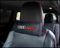 Автомобильная подушка-валик на подголовник алькантара Black c вышивкой AUDI
